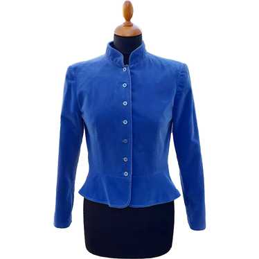 Woman's Blue Cotton Velvet Jacket | Long Sleeve J… - image 1