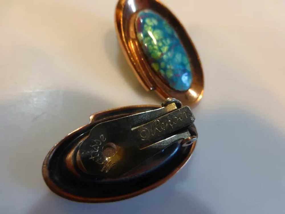 Matisse Renoir Coronet Copper Turquoise Enamel Earr Gem