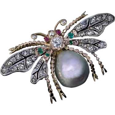 19th Century Antique Jeweled Butterfly Brooch Pin - image 1