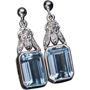Vintage Aquamarine Diamond White Gold Earrings - image 1