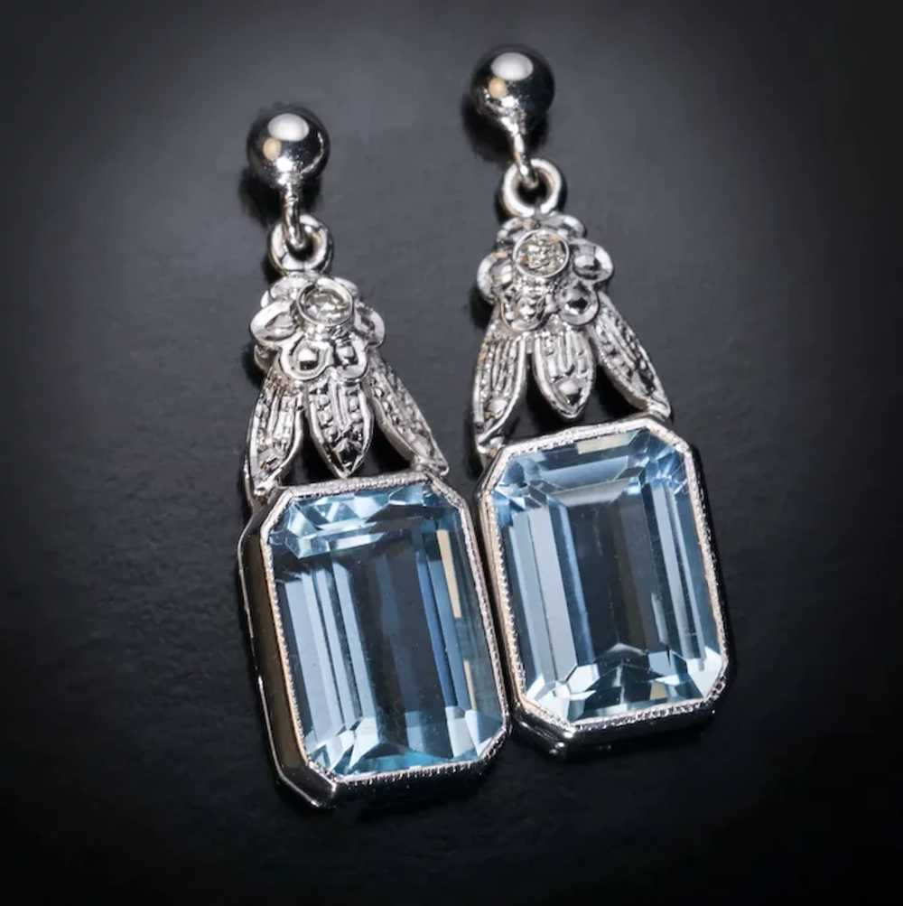 Vintage Aquamarine Diamond White Gold Earrings - image 4