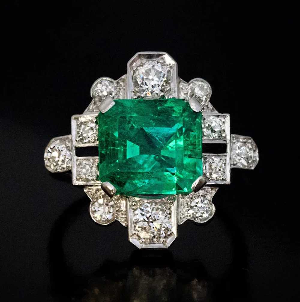 Art Deco Vintage 3.76 Ct Colombian Emerald Diamon… - image 7