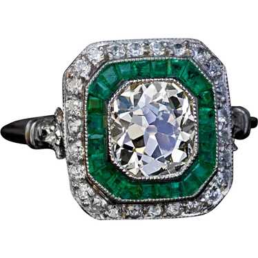 Art Deco Antique Diamond Emerald Engagement Ring - image 1