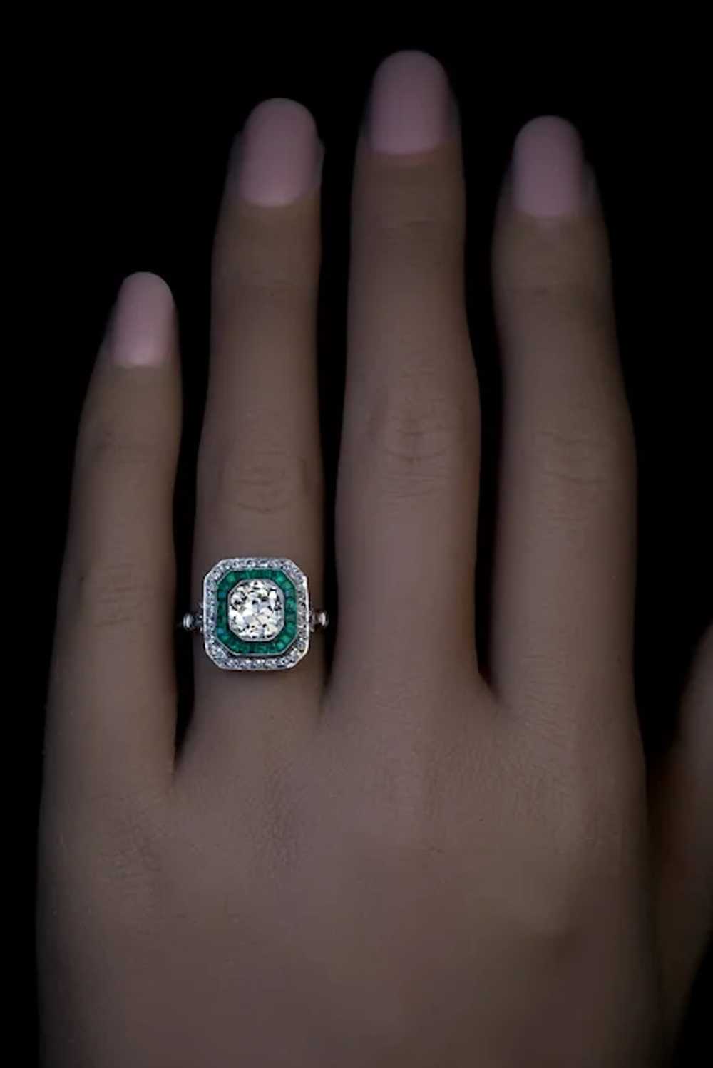 Art Deco Antique Diamond Emerald Engagement Ring - image 5