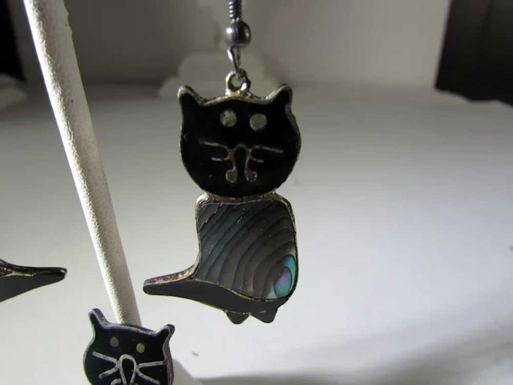 Vintage Cat Pin and Matching Cat Pierced Earrings… - image 10
