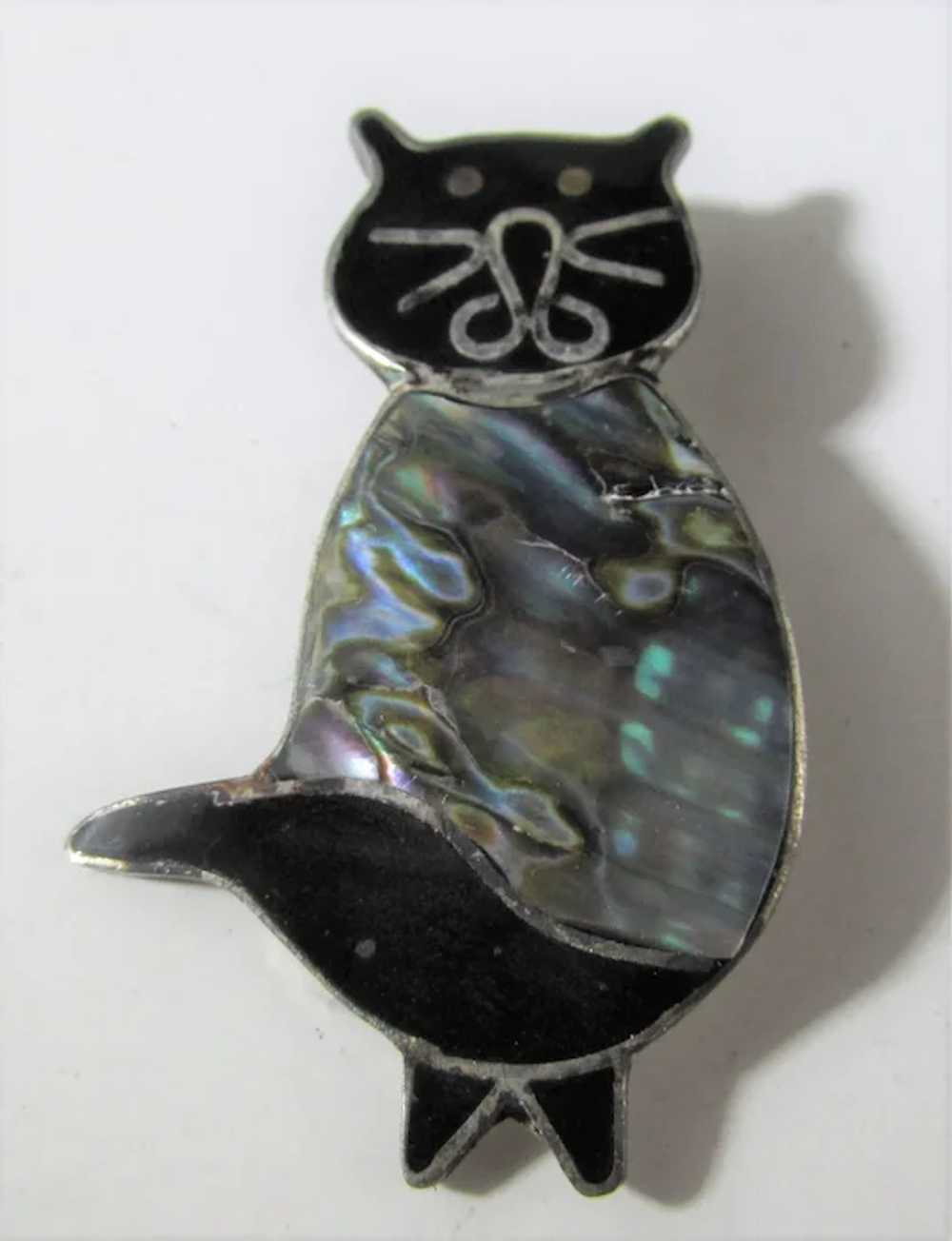 Vintage Cat Pin and Matching Cat Pierced Earrings… - image 3