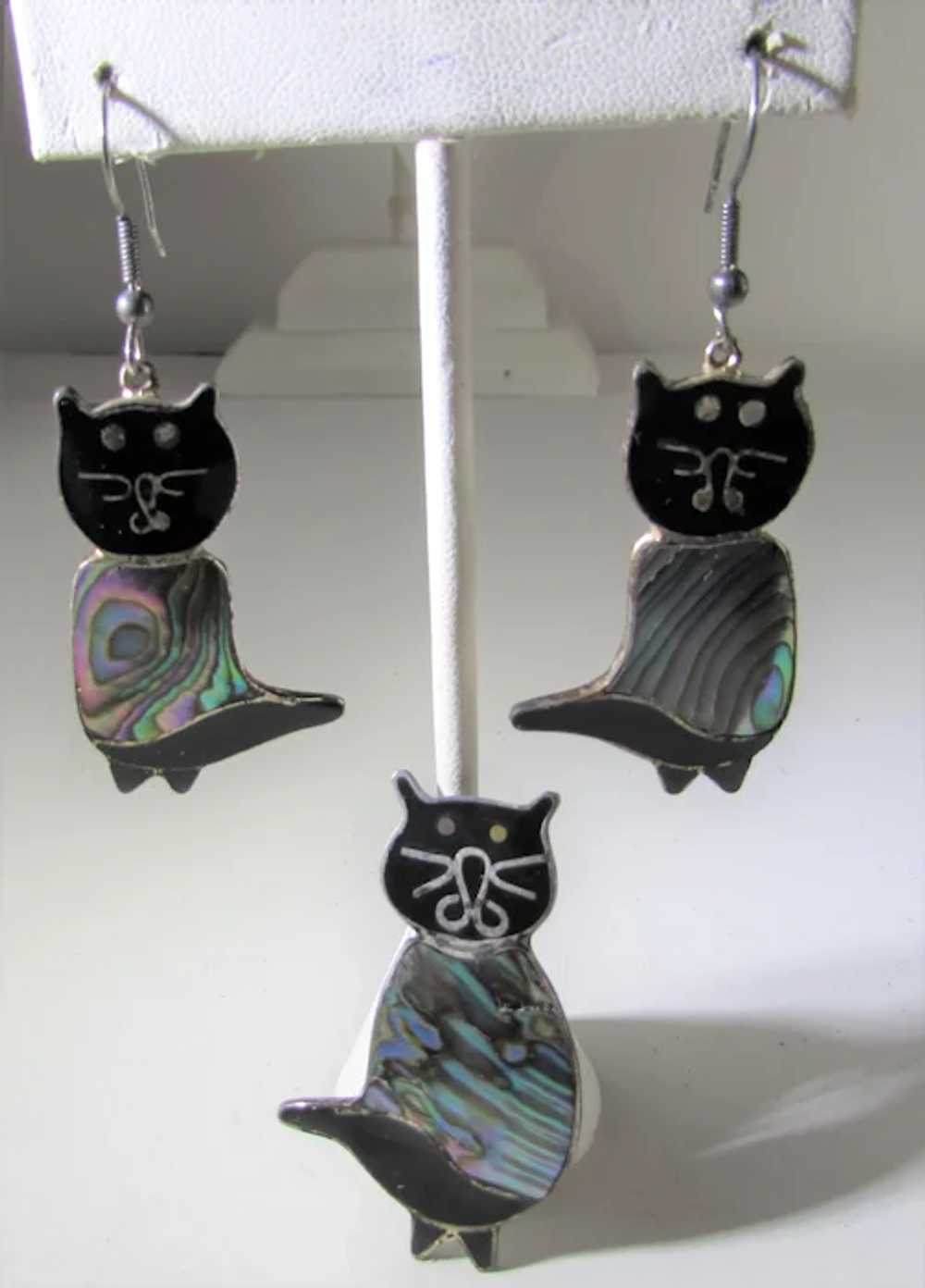 Vintage Cat Pin and Matching Cat Pierced Earrings… - image 7