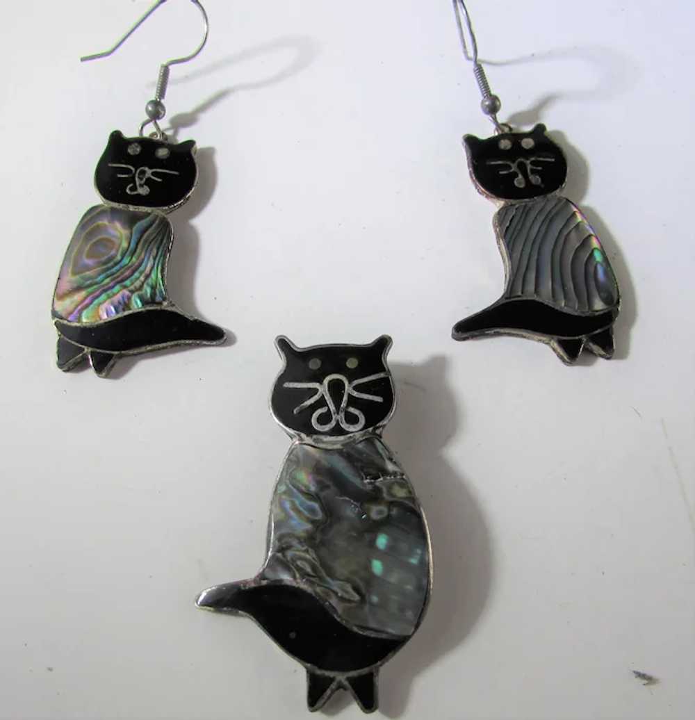 Vintage Cat Pin and Matching Cat Pierced Earrings… - image 8