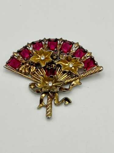 Coro 50s Gold Flower Fan Brooch