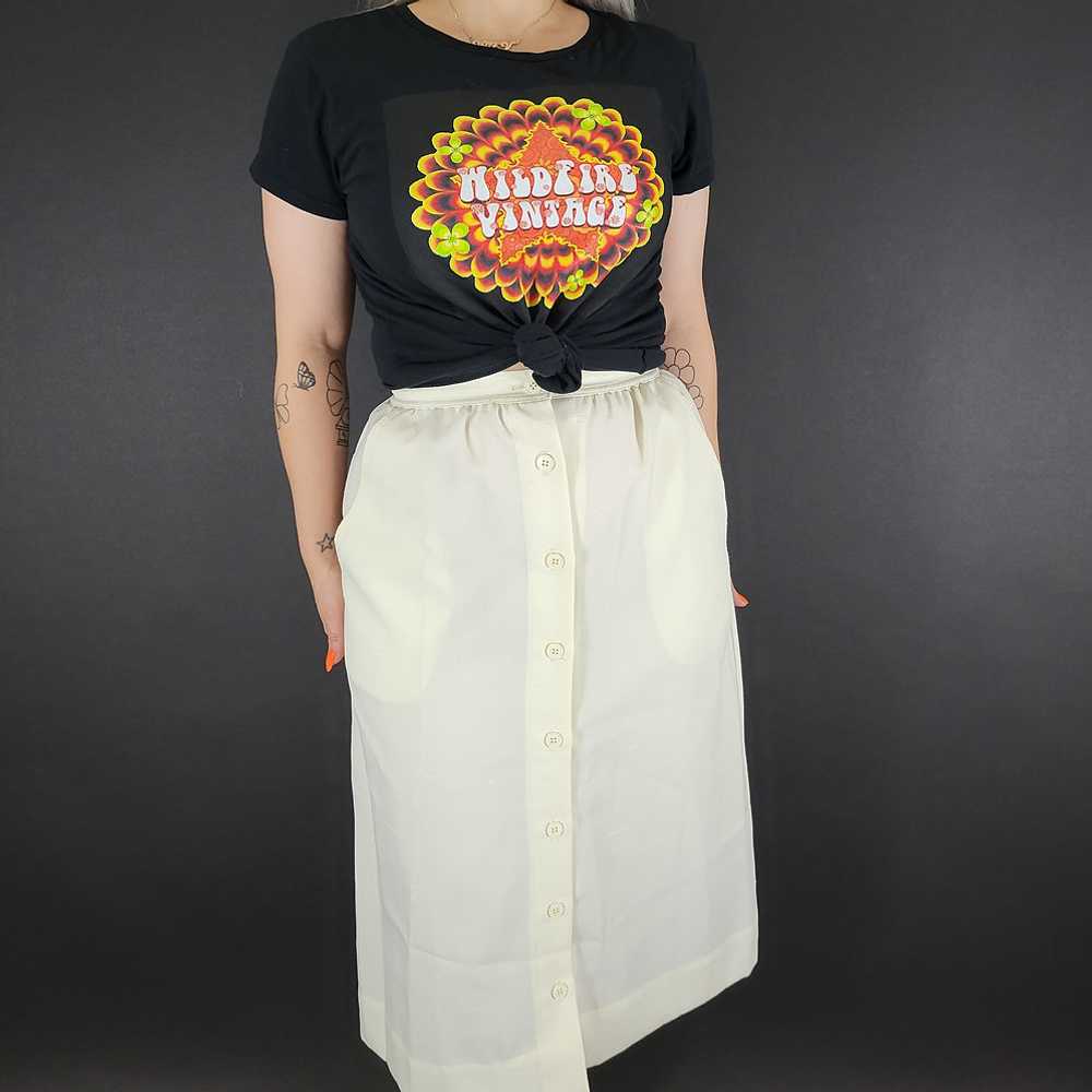 70s/80s Cream Button Front A-Line Skirt - image 1