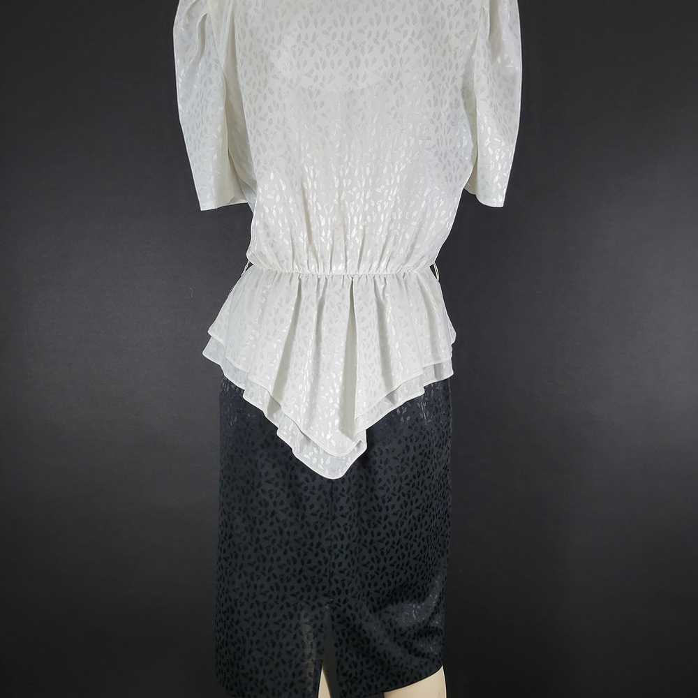 80s Dresswear Black And White Peplum Dress - image 11