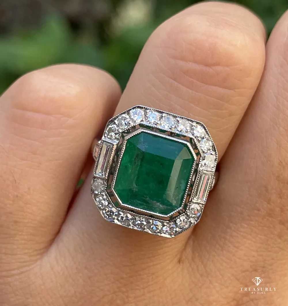 Fine Art Deco 5.50ctw GIA Green Emerald and Diamo… - image 10