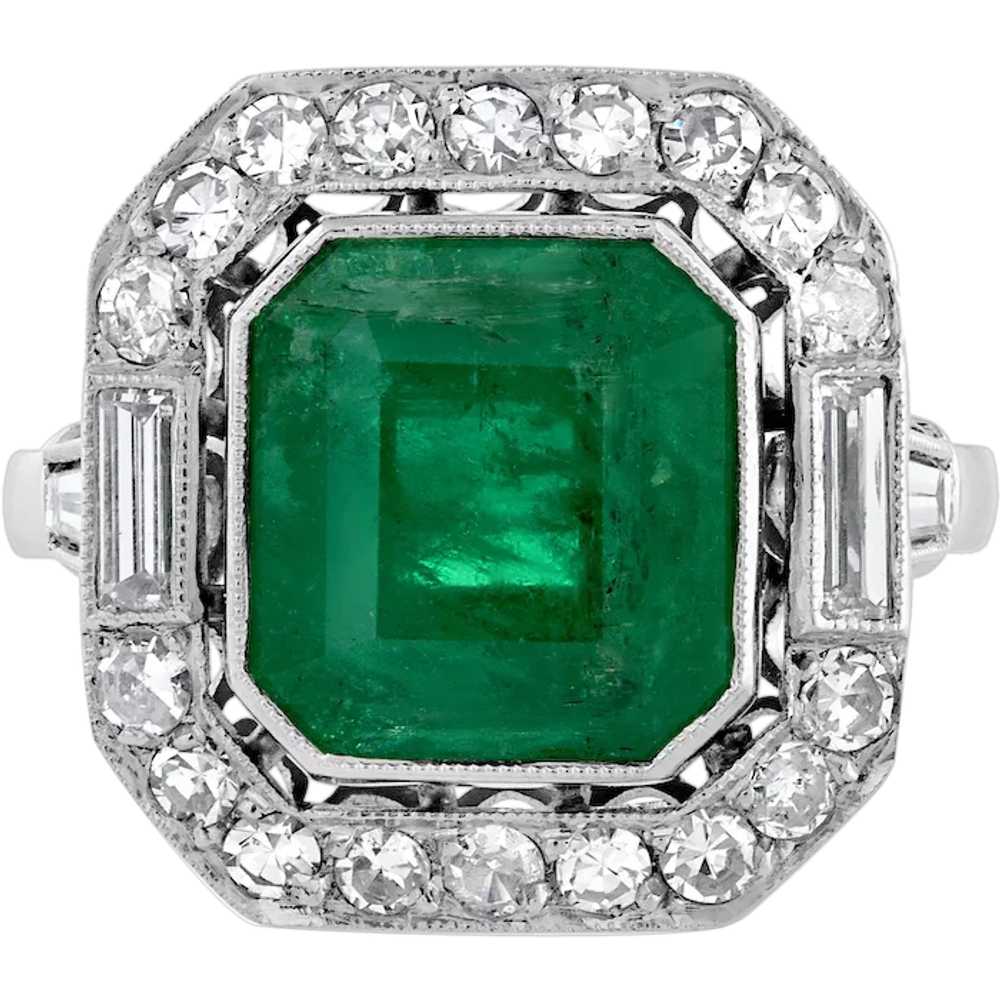 Fine Art Deco 5.50ctw GIA Green Emerald and Diamo… - image 1