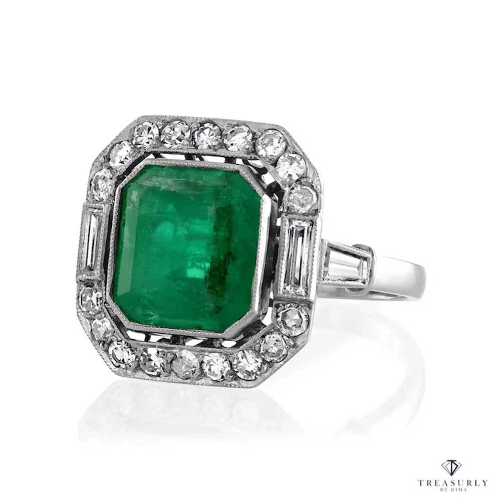 Fine Art Deco 5.50ctw GIA Green Emerald and Diamo… - image 2