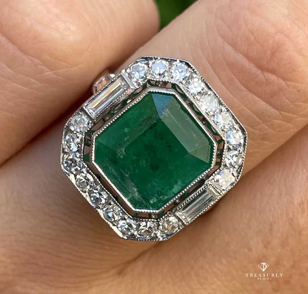 Fine Art Deco 5.50ctw GIA Green Emerald and Diamo… - image 9