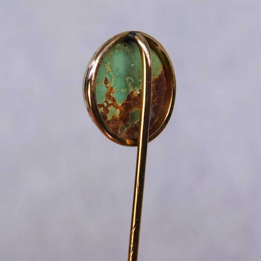 Antique Edwardian Turquoise Matrix Cabochon 10K Y… - image 12