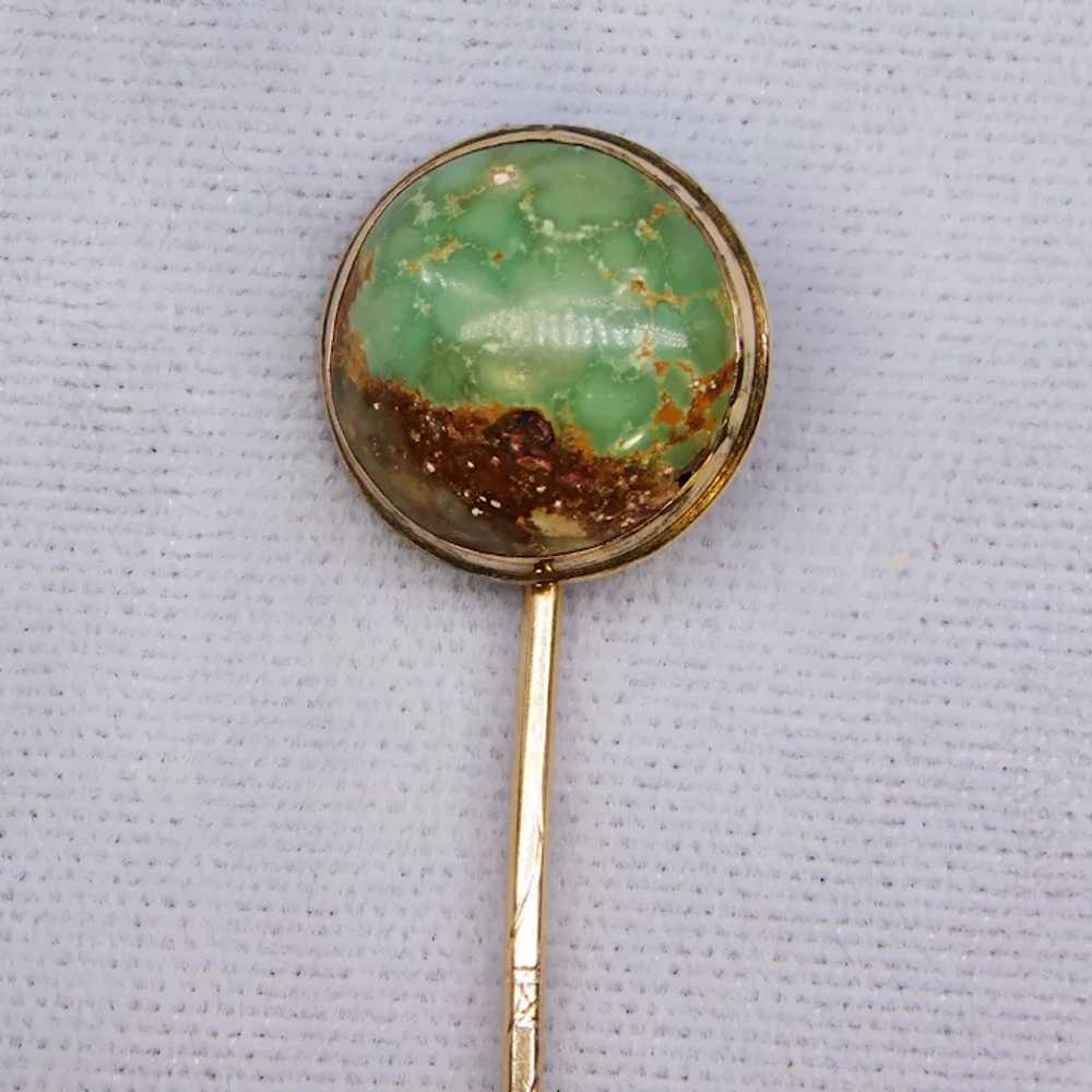 Antique Edwardian Turquoise Matrix Cabochon 10K Y… - image 5