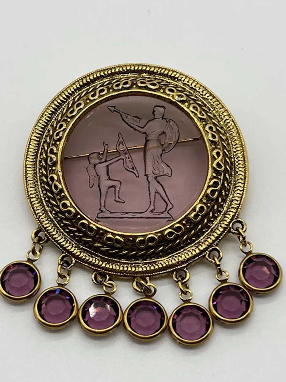Vintage Signed Goldette Intaglio Cupid Purple Rhi… - image 4
