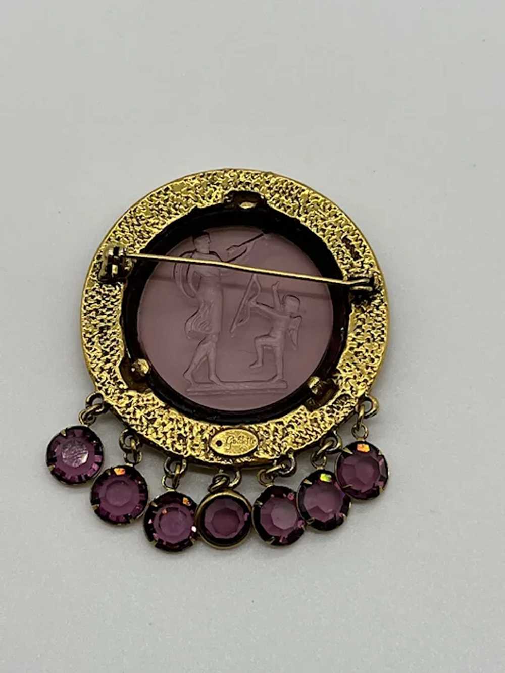 Vintage Signed Goldette Intaglio Cupid Purple Rhi… - image 5
