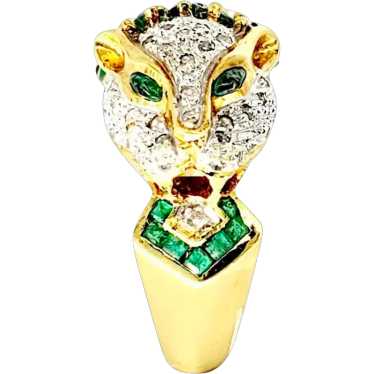 Vintage 2.70 Carat Diamond and Emerald Panther Ri… - image 1