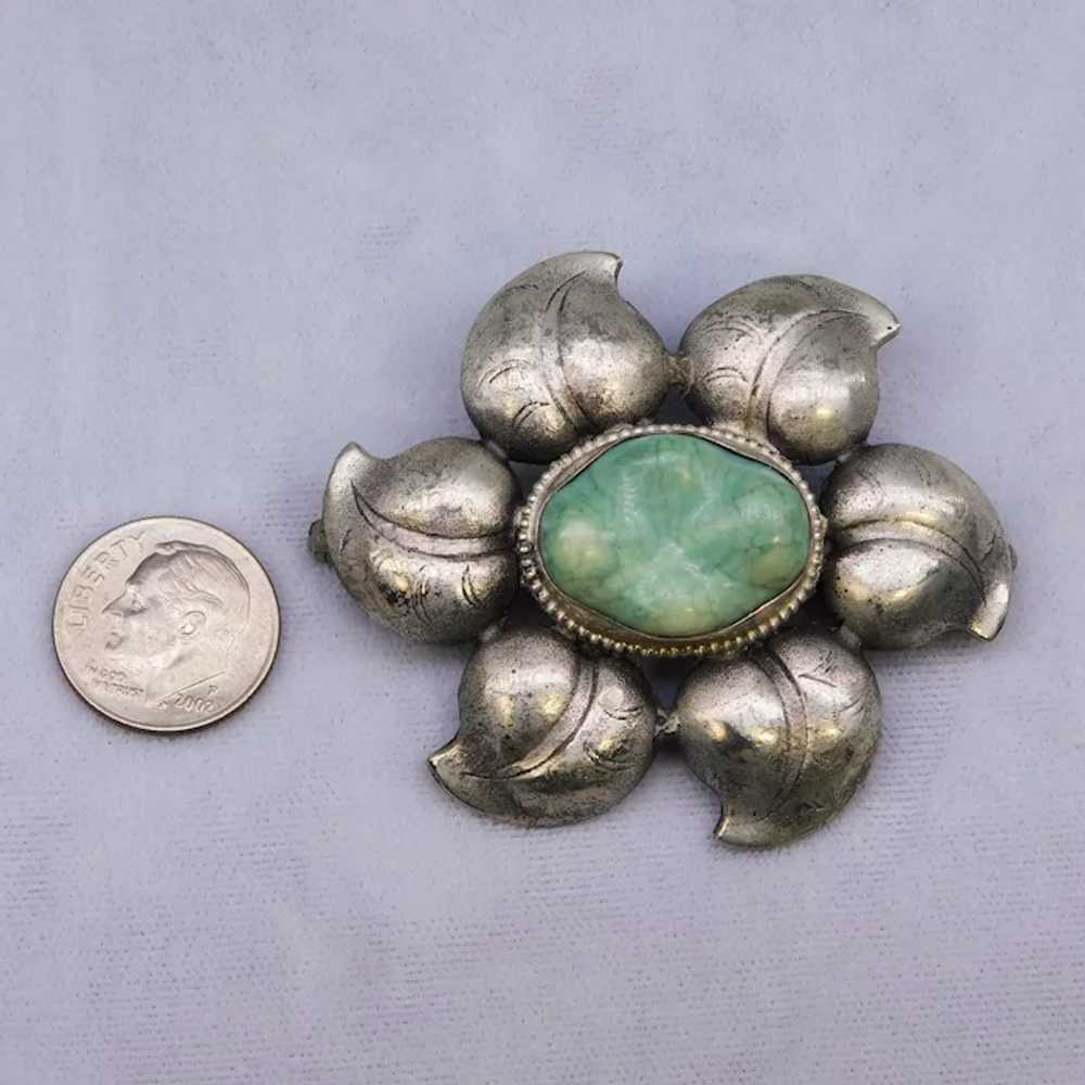 Antique Arts & Crafts Turquoise Porcelain Flower … - image 6