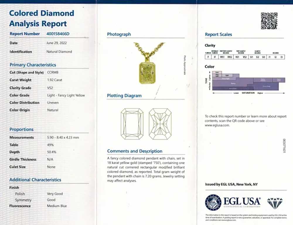 Natural 1.92ct Fancy Yellow Radiant Cut Diamond S… - image 4