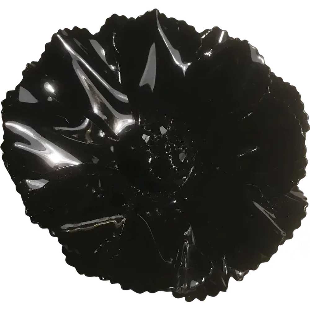 Shiny Black Enameled Double Flower Power Brooch R… - image 1
