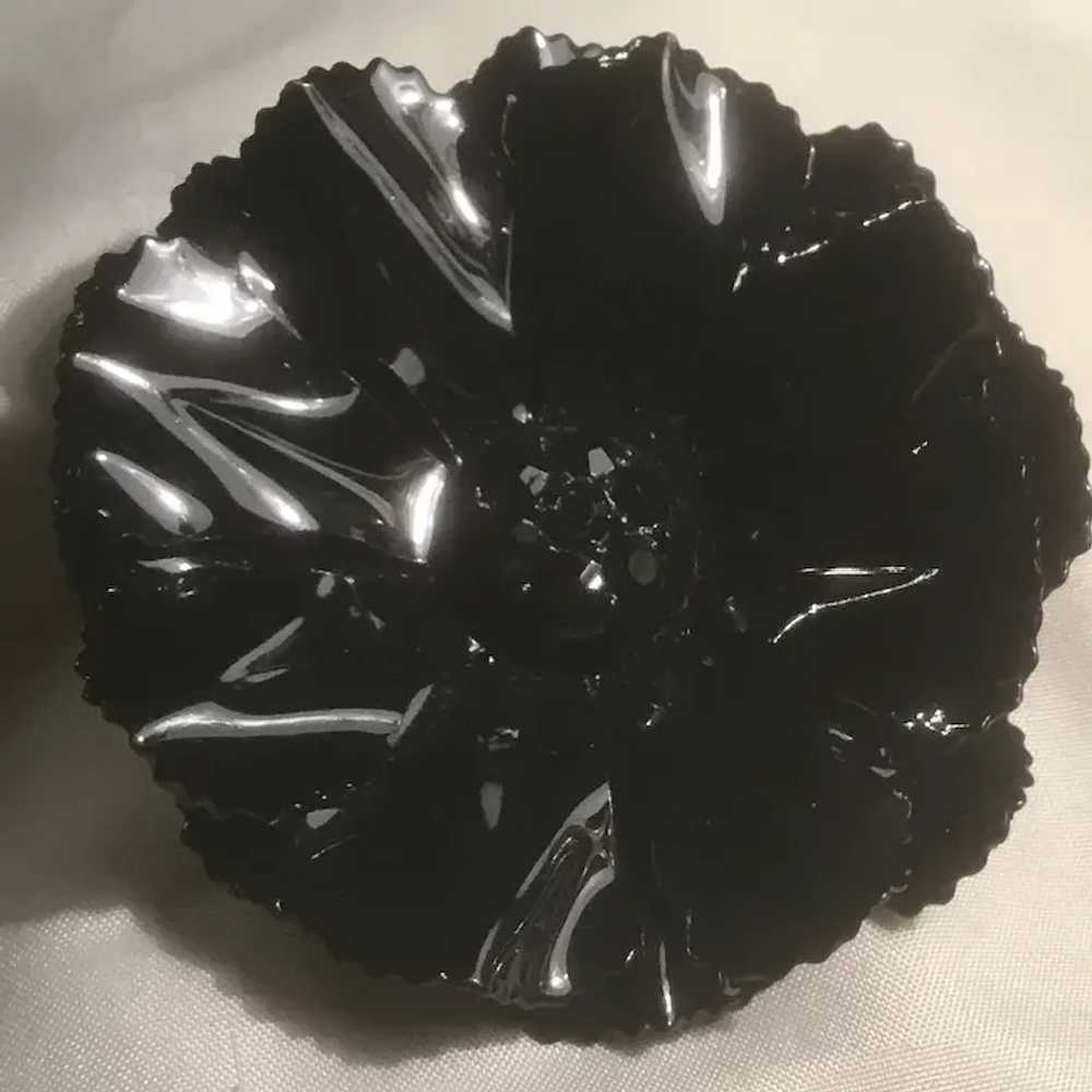 Shiny Black Enameled Double Flower Power Brooch R… - image 2