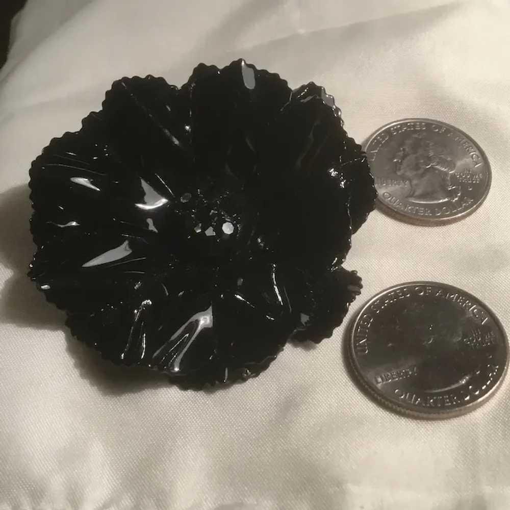Shiny Black Enameled Double Flower Power Brooch R… - image 3