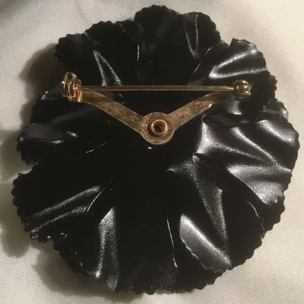 Shiny Black Enameled Double Flower Power Brooch R… - image 4