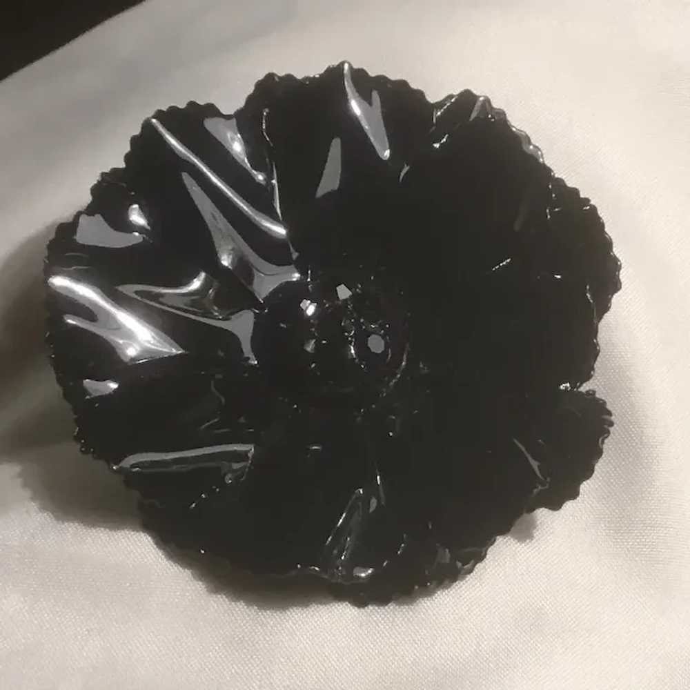 Shiny Black Enameled Double Flower Power Brooch R… - image 5