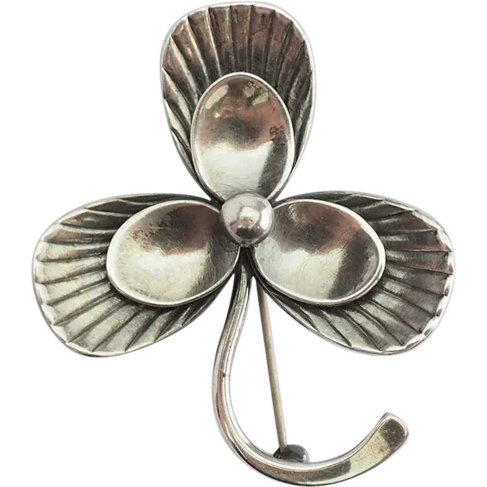 Vintage modern sterling silver flower pin by Carl… - image 1