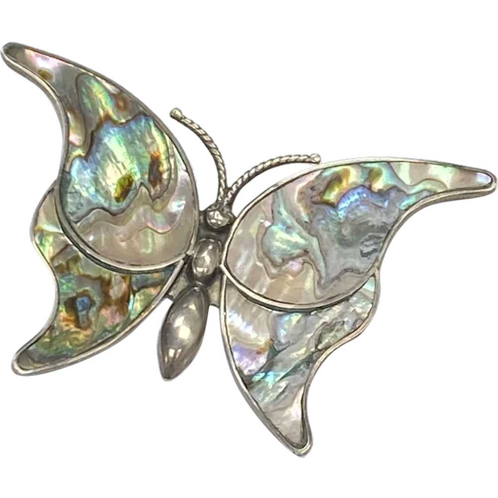 Big Vintage Butterfly Brooch Pin Sterling Silver … - image 1