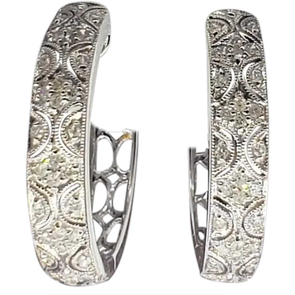 Art Deco 0.60 Carat Diamond Hoop Earrings 14 Kara… - image 1
