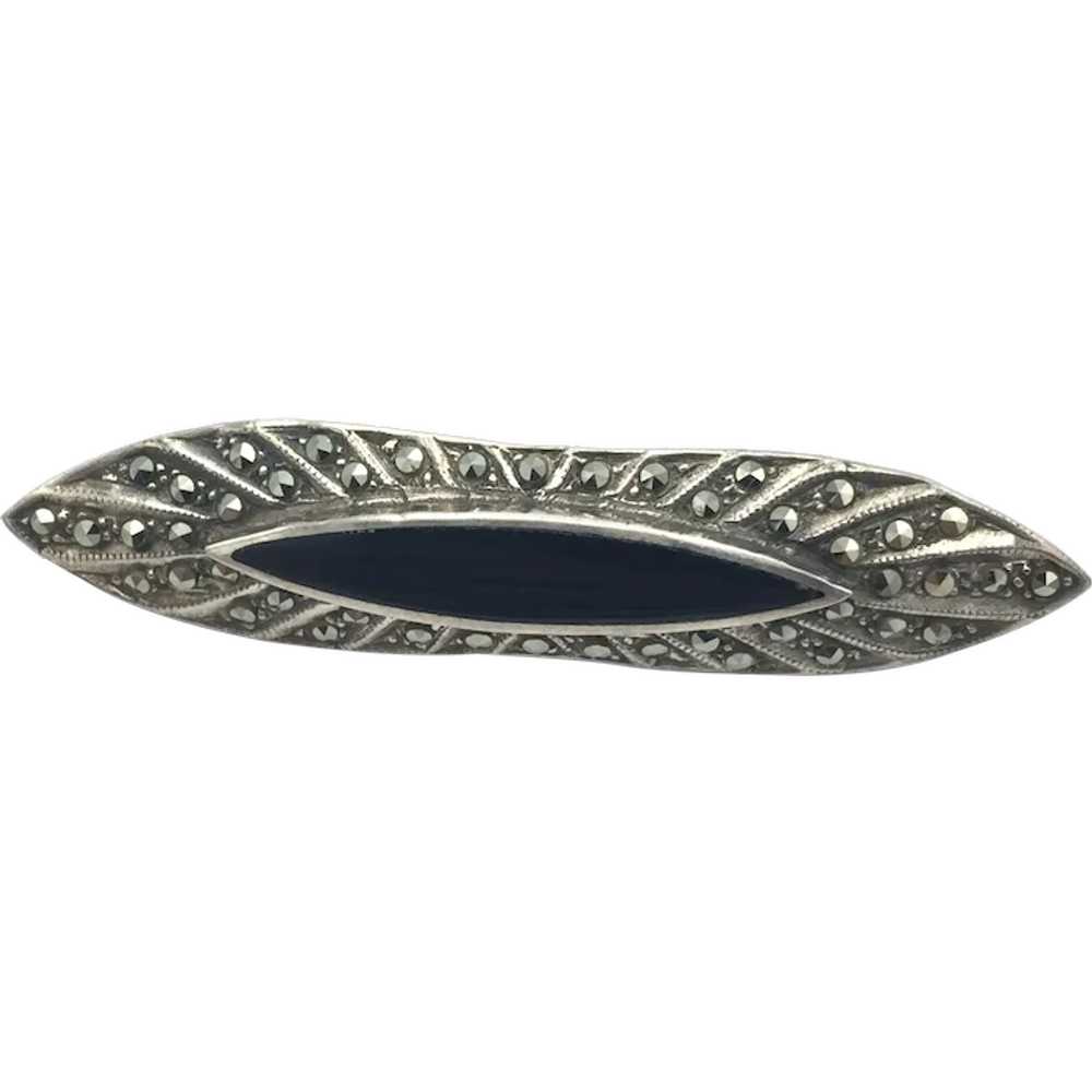 Onyx & Marcasite Brooch - Sterling Silver - image 1