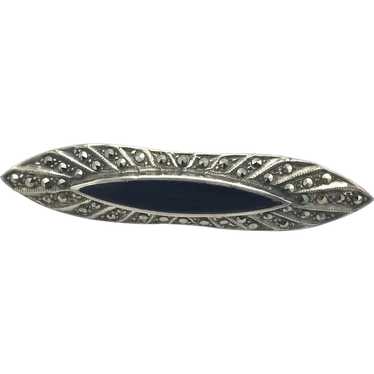 Onyx & Marcasite Brooch - Sterling Silver - image 1