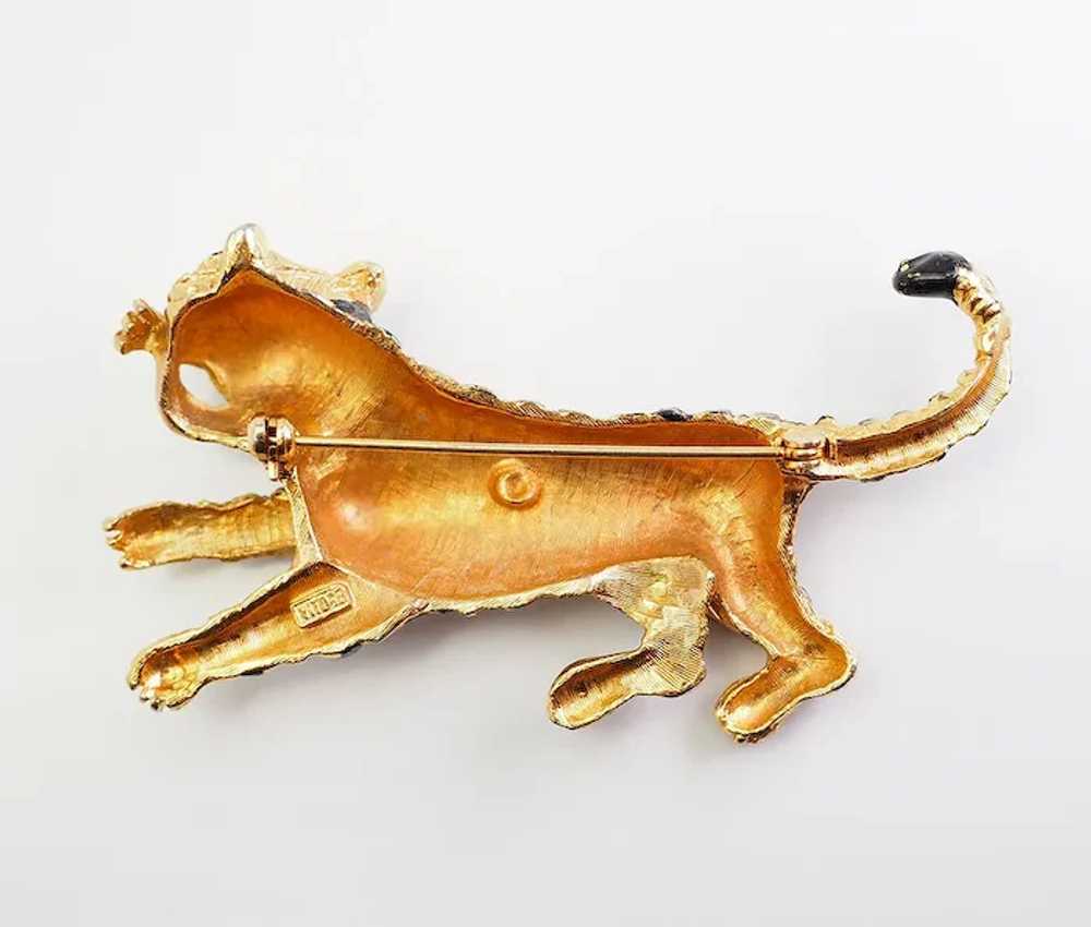 Vintage gold tone metal roaring tiger crystals pi… - image 3