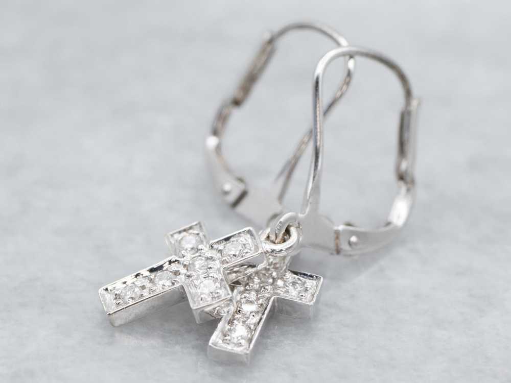 Sparkling Diamond Cross Drop Earrings - image 1