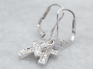 Sparkling Diamond Cross Drop Earrings - image 1