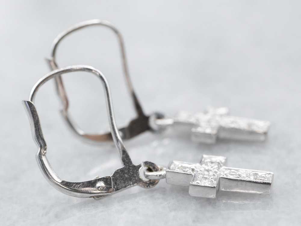 Sparkling Diamond Cross Drop Earrings - image 2