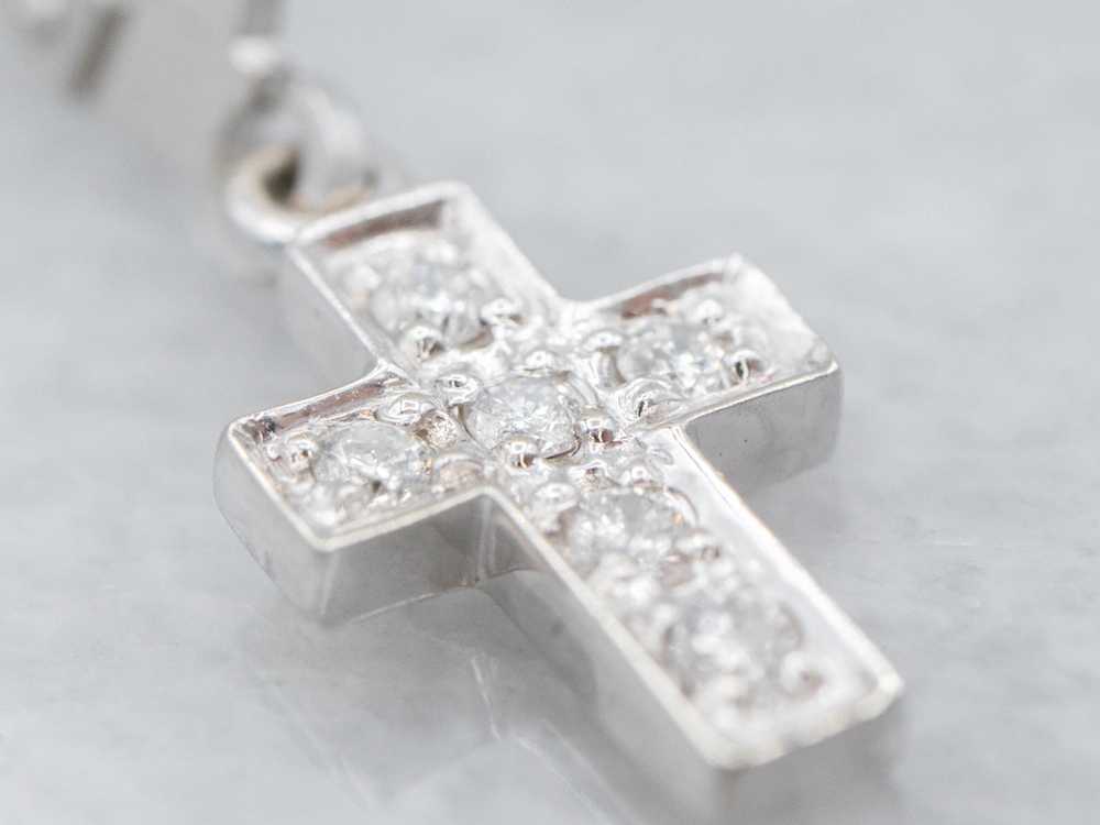 Sparkling Diamond Cross Drop Earrings - image 3