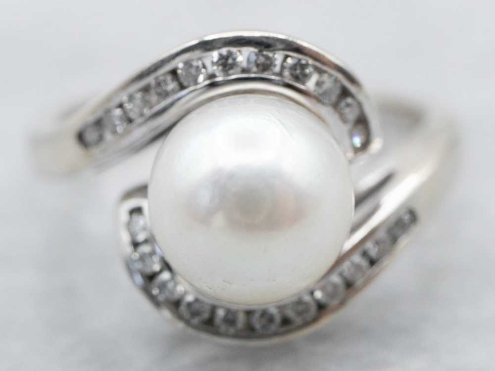 Vintage Pearl and Diamond Bypass Ring - image 1