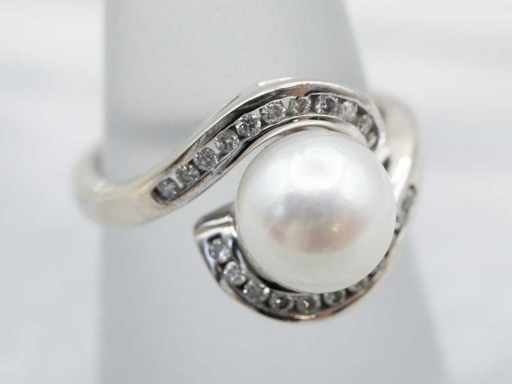 Vintage Pearl and Diamond Bypass Ring - image 3