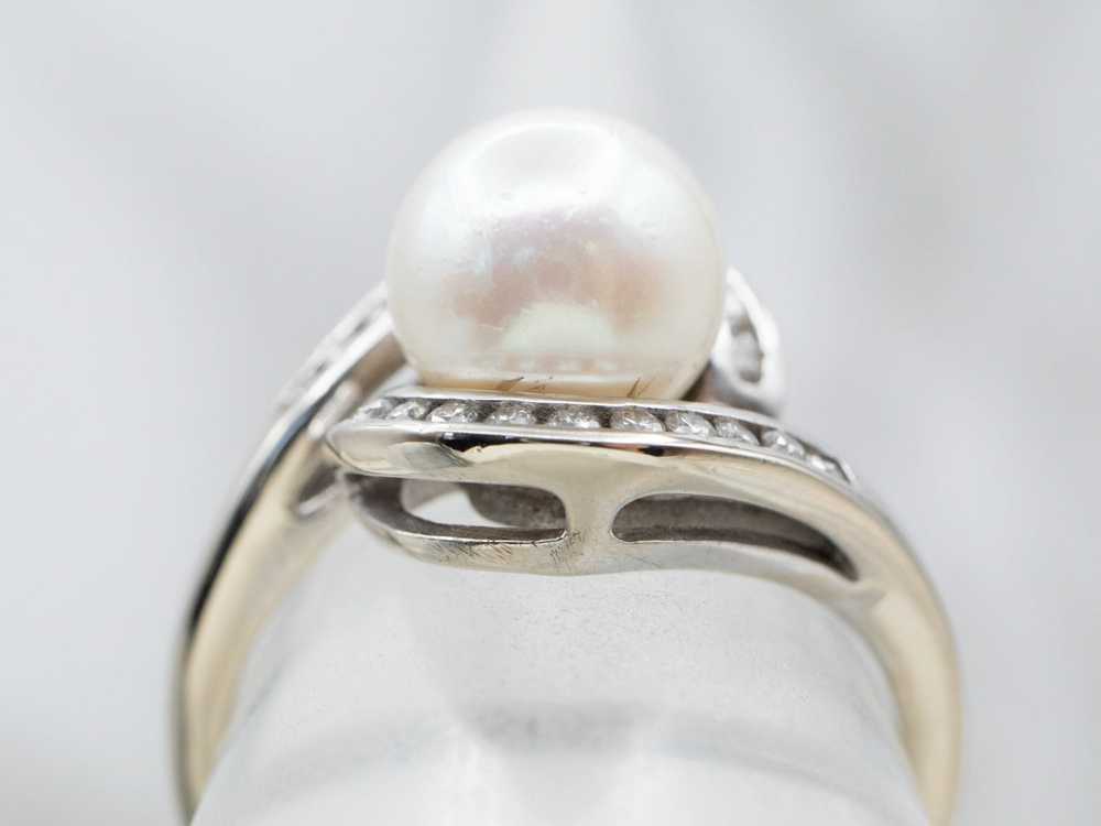 Vintage Pearl and Diamond Bypass Ring - image 4