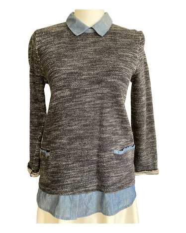 Ann Taylor Heather Navy Cotton Tweed Pullover, S