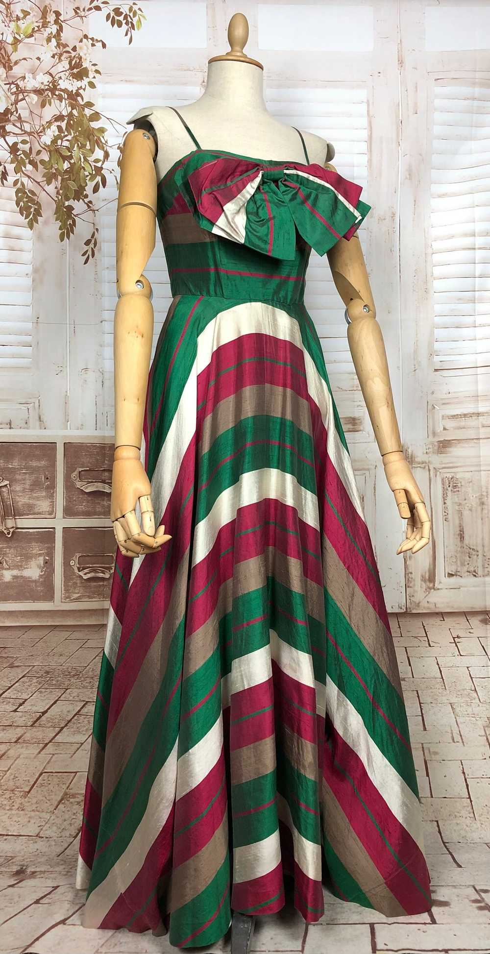 Exceptional Original 1940s Vintage Striped Evenin… - image 3