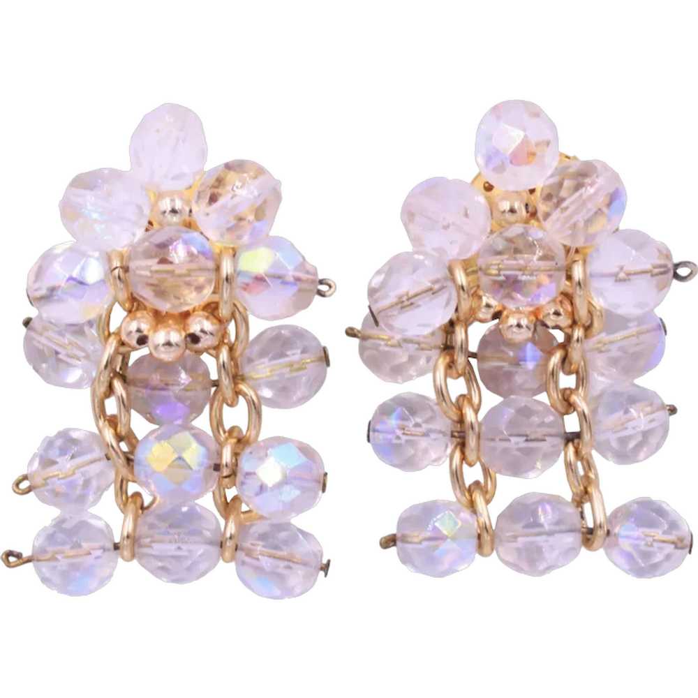 AB Crystal Dangle Drop Wired Clip On Earrings - image 1