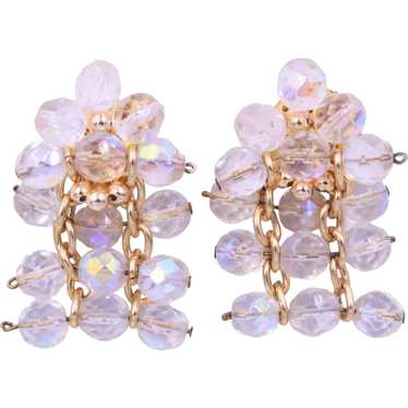 AB Crystal Dangle Drop Wired Clip On Earrings - image 1