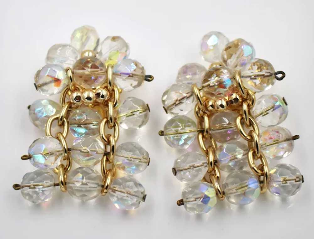AB Crystal Dangle Drop Wired Clip On Earrings - image 3
