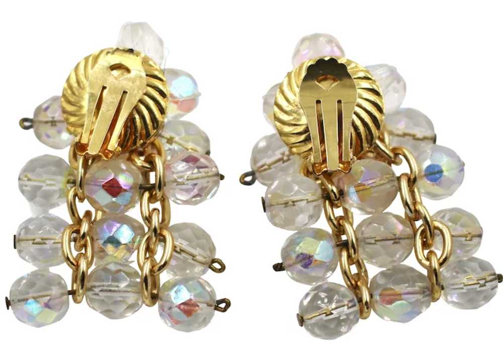 AB Crystal Dangle Drop Wired Clip On Earrings - image 5